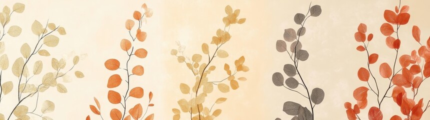 Canvas Print - An autumn beige orange square background with simple leaves. Frame with floral elements. Suitable for cards, banners, invitations, posters, apps, and web ads.