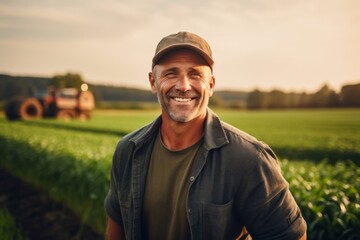 Portrait of a smiling middle aged Caucasian man on farm