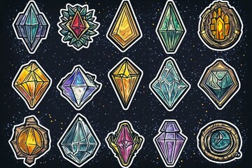 Poster - Design of golden fantasy game border UI button frame. White background, flat illustration.