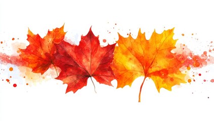 Wall Mural - This abstract watercolor autumn background features orange, red, brown colors, leaves, and splashes. You can use it for advertising, presentations, design, invitations, social media, and the web.