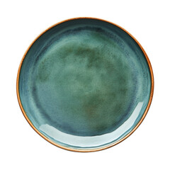 Wall Mural - plain blue green ceramic plate mockup isolated on transparent background