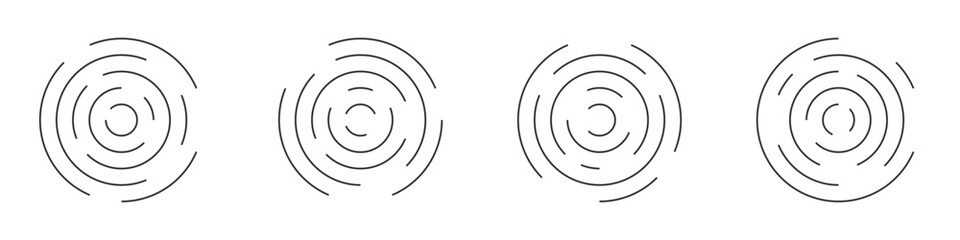 Concentric ripple circles outlined black isolated illustration minimal set. Vector icons in flat style
