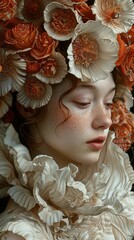 Canvas Print - Dreamy Portrait of a Woman Adorned with Flowers