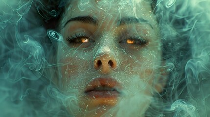 Poster - Mystical Portrait: Woman's Face Emerging From Smoke