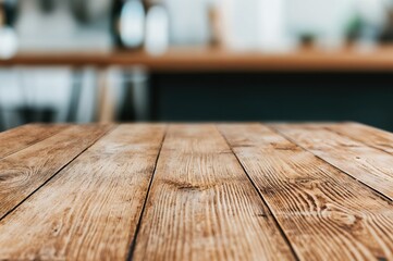 Poster - Empty wooden table providing copy space in cafe interior