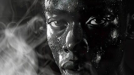 Canvas Print - Intense Gaze: A Black and White Portrait of a Man