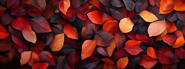 Wall Mural - A close-up of autumn leaves in various colors, showcasing the rich textures and intricate patterns that symbolize fall's beauty