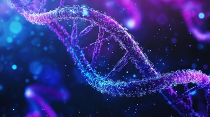 Poster - Dark abstract background image, life sciences and genomics using purple blue and black colors
