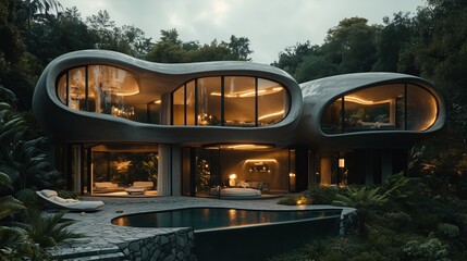 Poster - A futuristic-style architecture features a curved shape