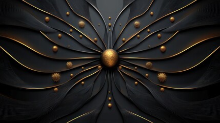 Poster - Luxury black background with intricate, subtle golden patterns, ideal for upscale branding or premium invitations.