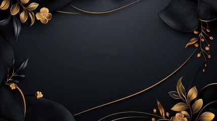 Poster - Opulent black background with golden floral patterns, creating an elegant and luxurious atmosphere for upscale events or designs.