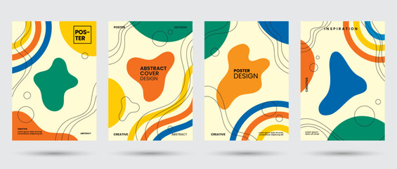 Wall Mural - Abstract art collection of geometric shapes backgrounds. Vector fun doodle pattern and pop art creative covers design, modern poppet, retro and minimalism trendy