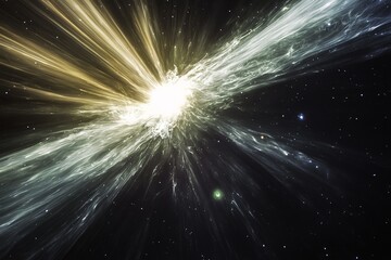Poster - A celestial explosion unfolds with streams of radiant energy cascading through the vastness of space, capturing the universal splendor and infinite possibilities.