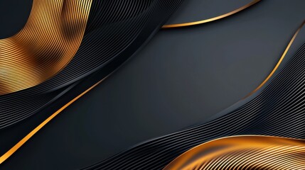 Poster - Sophisticated black background with fine, gold lines and minimalist patterns, creating an elegant, modern design.