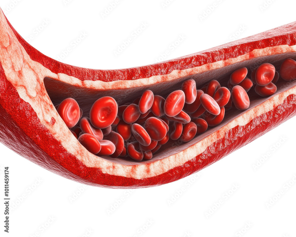 Cross-section of artery showing flowing red blood cells. Stock ...