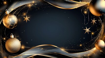 Poster - Transparent frame featuring golden ornaments and stars, creating a luxurious holiday border for overlaying on various backgrounds.