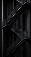 Poster - This striking image showcases an intricate black stairway, framed by dark metallic elements, emphasizing the beauty of urban architecture with minimalistic and geometric designs.