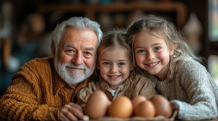 easter portriat of grandparents with grandchildren before traditional easter lunch recreating family traditions ,customs happy easter