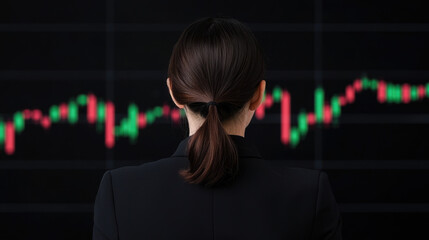 A woman is looking at a graph on a computer screen