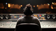 © Wonderful Studio - A woman sits at a mixing board with headphones on