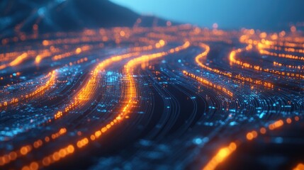 Poster - Abstract representation of flowing data with glowing lines and vibrant colors.