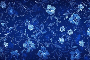 Aufkleber - Blue floral pattern on dark background
