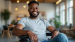 © cobaltstock - Happy man in wheelchair at workplace with copy space
