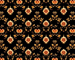 Poster - Floral pattern with ornate design on black