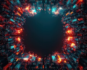 Aufkleber - Futuristic cityscape, abstract digital theme