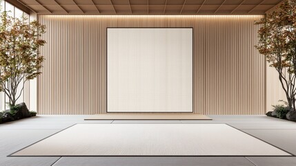 Poster - Modern interior with wooden walls and minimal decor