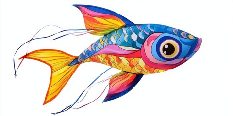 A vibrant and colorful artistic representation of a fish. This artwork features intricate patterns and bright hues. Perfect for decorative purposes and aquatic themes. AI