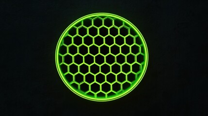 Poster - A glowing green hexagonal pattern resembling a honeycomb structure.