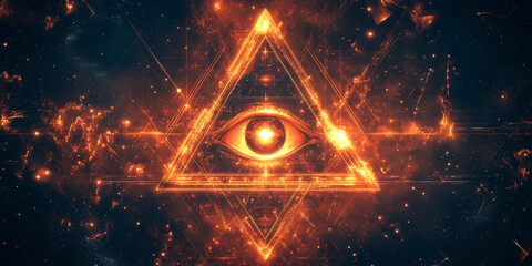 illuminati symbol. A glowing eye inside a triangle, symbolic of all-seeing power and knowledge.