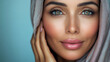 © wolfhound911 - Beauty cosmetics magazine photo of a middle-aged Arabian woman with radiant skin and natural pink lips, exuding confidence and grace.