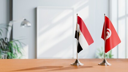 FLAGS OF EGYPT AND TUNISIA ON TABLE