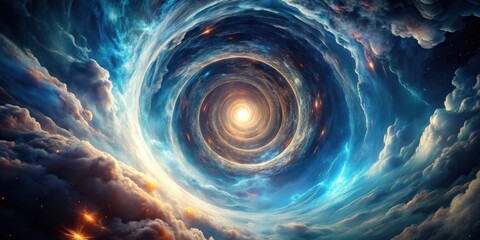 a celestial whirlpool an ethereal swirl of clouds and celestial light, embracing a luminous portal t