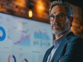 Poster - Confident Executive Presenting Data Insights