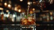 © svastix - A vibrant mixology scene captures the art of whiskey pouring with mint garnish, symbolizing luxury and the rich sensory experience of a cocktail bar.