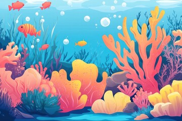 Wall Mural - coral reef flat design front view underwater adventure cartoon drawing complementary color scheme