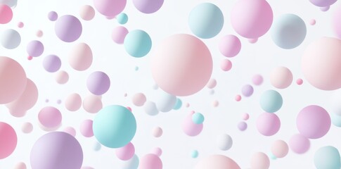 Wall Mural - 3D render of abstract pastel spheres floating on a white background