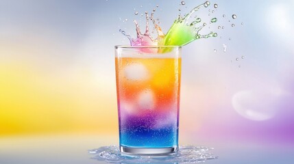 Poster - A colorful soda drink with bubbles rising, showing the sparkling effect through the clear glass.