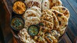 © sujitea - A tantalizing platter of assorted Indian bread, including naan, roti, and paratha, served with flavorful curries and chutneys, a staple of Indian cuisine.