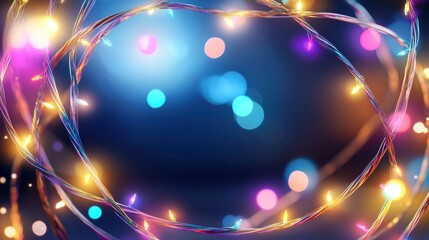 Poster - A frame made of glowing Christmas lights in multicolored strands, encircling a dark background with festive energy.