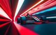 © JP STUDIO LAB - Formula 1 car speeding towards the finish line, dynamic perspective with glowing track lights, high-energy race atmosphere
