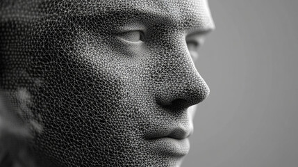 Poster - a 3d camera scans faces, creating a digital model made of points. this technology uses neural networ