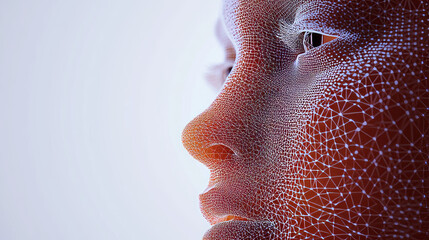 Poster - a 3d camera scans faces, creating a digital model made of points. this technology uses neural networ