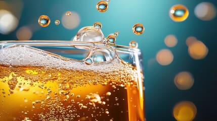 Poster - A macro shot of tiny soda bubbles rising from the bottom of a glass, creating a fizzy texture.