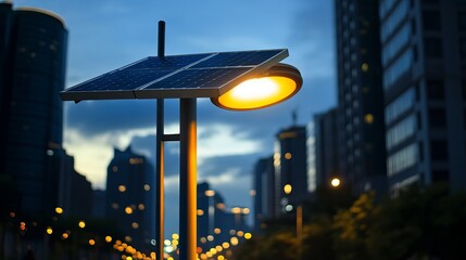 Modern Solar Powered Streetlight in Urban Setting