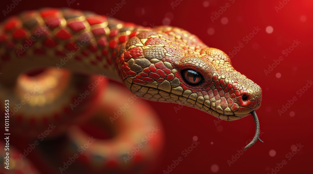 Golden Chinese Zodiac Snake on Red Background for 2025 New Year ...