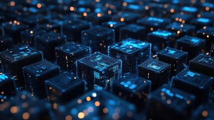 Poster - Abstract Blue Digital Cubes